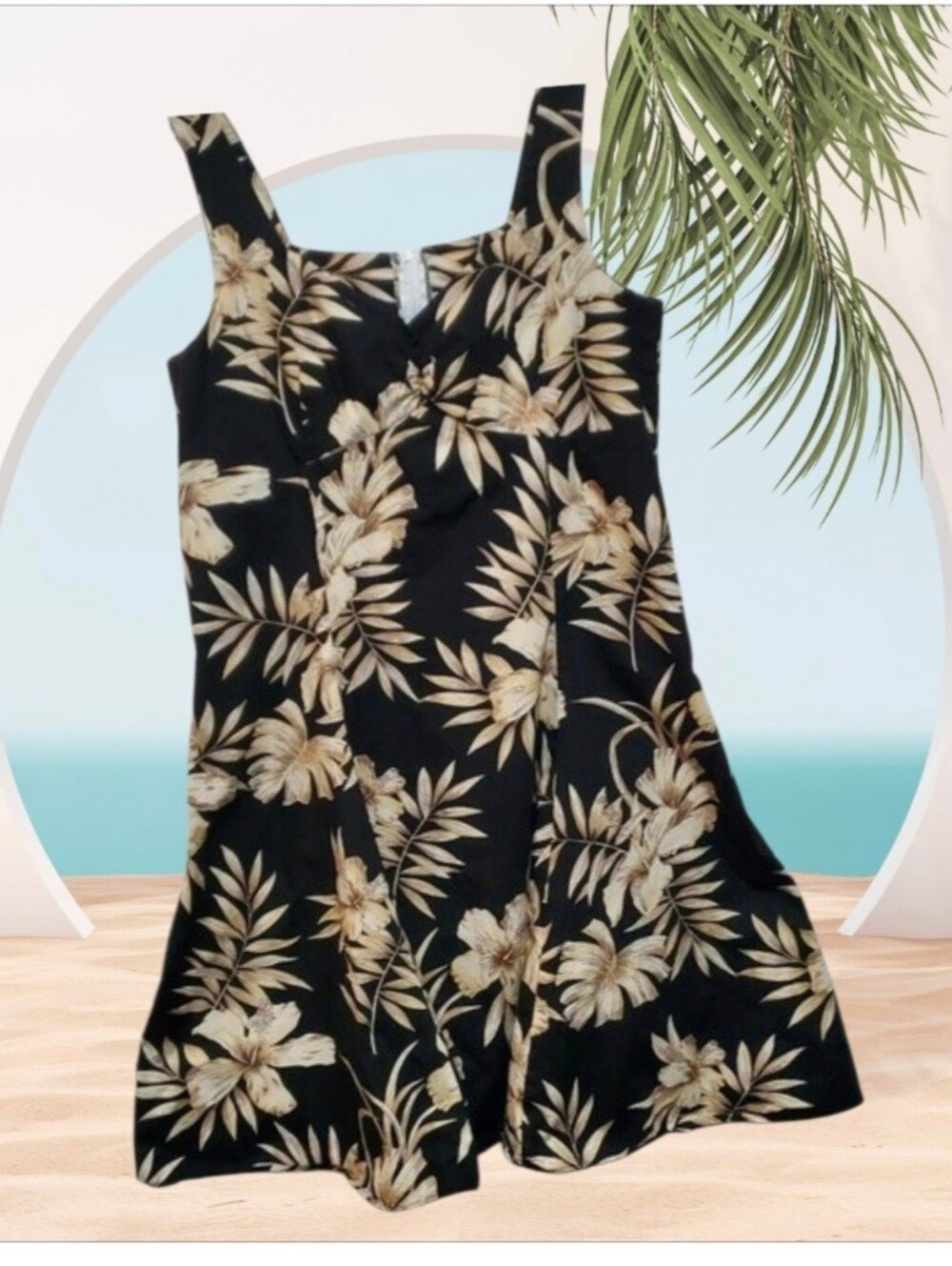 Pacific Legend Hibiscus Black Cotton Hawaiian Midi Sundress size XXL